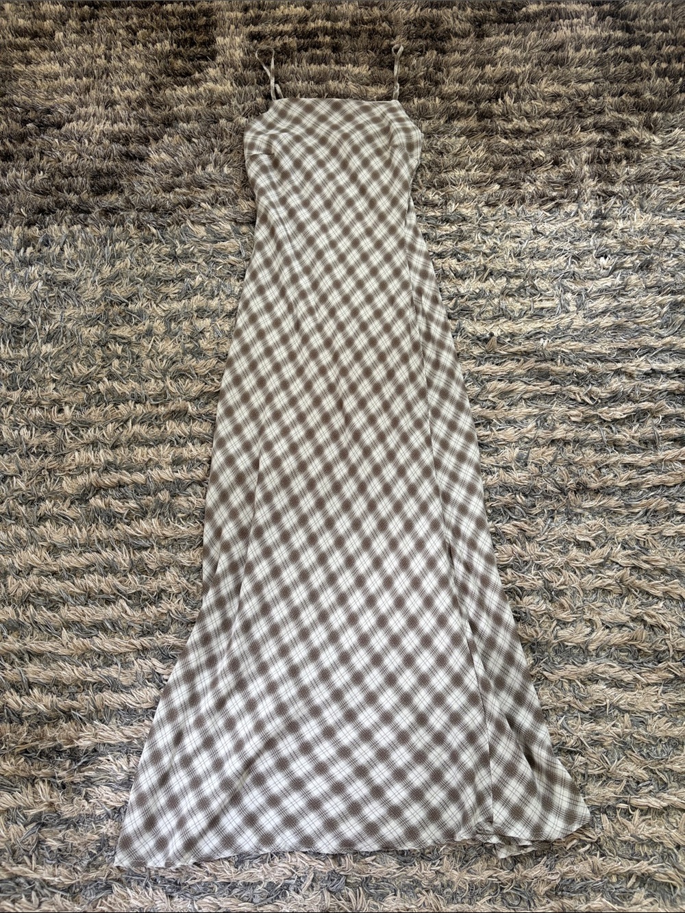 The Workshop Brown and Cream Plaid Spaghetti Strap Slip Max Dress Size S